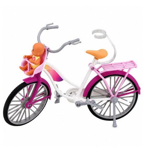 LEAN Toys Lalka Anlily W Różowej Sukience Z Rowerem i Dzieckiem Fotelik Zestaw