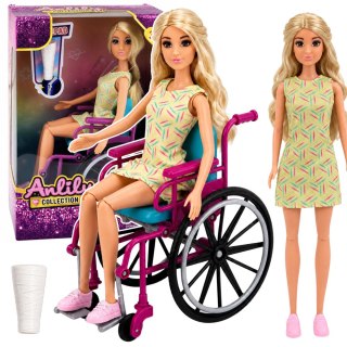 LEAN Toys Lalka Anlily W Żółtej Sukience Na Wózku Inwalidzkim Gips Akcesoria Zestaw