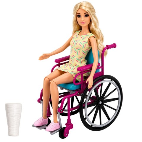 LEAN Toys Lalka Anlily W Żółtej Sukience Na Wózku Inwalidzkim Gips Akcesoria Zestaw