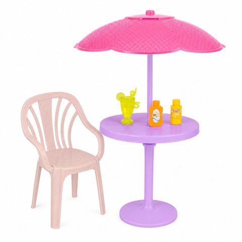 LEAN Toys Lalka Anlily W Żółtej Sukience Z Kotek Meble Ogrodowe Parasol Akcesoria