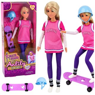 LEAN Toys Lalka Anlily Z Fioletowa Deskorolką Skejterka Kask Długa Bluza Zestaw