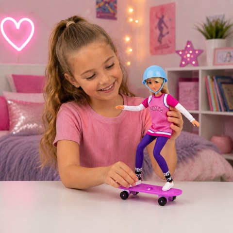 LEAN Toys Lalka Anlily Z Fioletowa Deskorolką Skejterka Kask Długa Bluza Zestaw