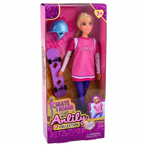 LEAN Toys Lalka Anlily Z Fioletowa Deskorolką Skejterka Kask Długa Bluza Zestaw