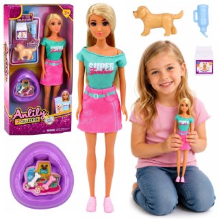 LEAN Toys Lalka Anlily Ze Zwierzątkiem Piesek Szczeniak Akcesoria Legowisko Zestaw