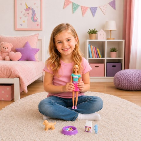 LEAN Toys Lalka Anlily Ze Zwierzątkiem Piesek Szczeniak Akcesoria Legowisko Zestaw