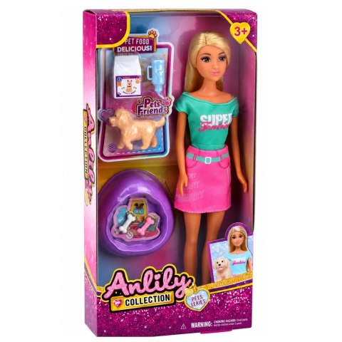 LEAN Toys Lalka Anlily Ze Zwierzątkiem Piesek Szczeniak Akcesoria Legowisko Zestaw