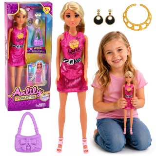 LEAN Toys Lalka Anlily w Różowej Sukience Torebka Biżuteria Akcesoria Zestaw