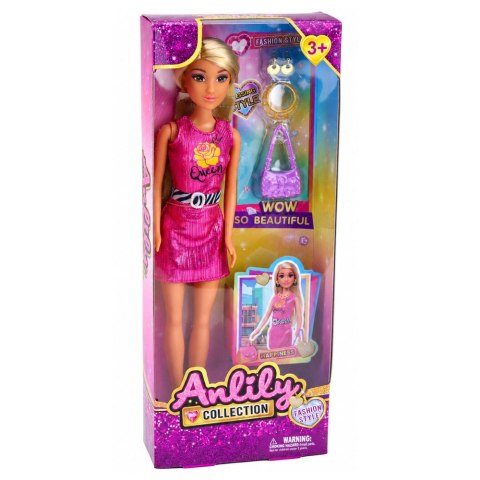 LEAN Toys Lalka Anlily w Różowej Sukience Torebka Biżuteria Akcesoria Zestaw