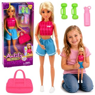 LEAN Toys Lalka Anlily w Stroju Sportowym Hantle Torba Bidon Akcesoria Zestaw