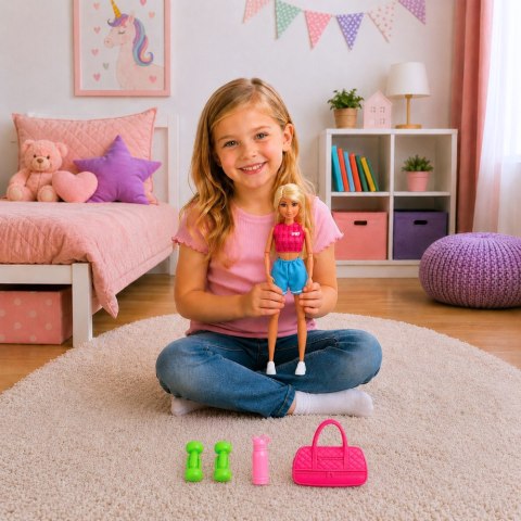LEAN Toys Lalka Anlily w Stroju Sportowym Hantle Torba Bidon Akcesoria Zestaw