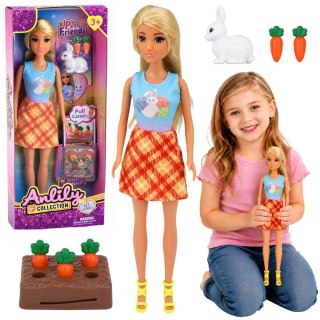 LEAN Toys Lalka Anlily z Białym Królikiem I Marchewkami Podstawka Na Marchewki Zestaw