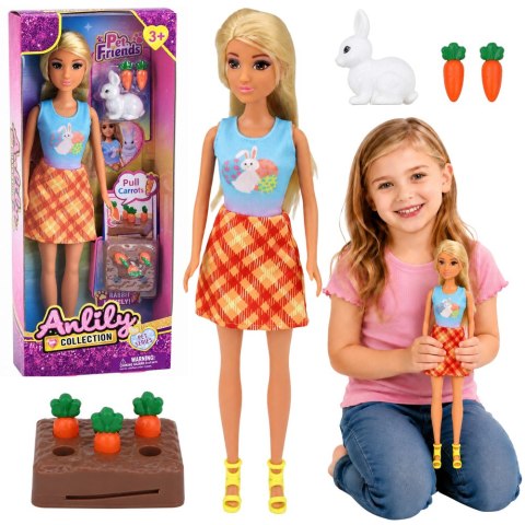 LEAN Toys Lalka Anlily z Białym Królikiem I Marchewkami Podstawka Na Marchewki Zestaw