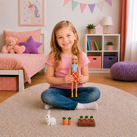 LEAN Toys Lalka Anlily z Białym Królikiem I Marchewkami Podstawka Na Marchewki Zestaw