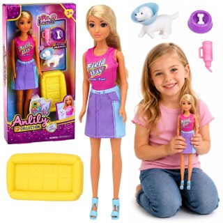 LEAN Toys Lalka Anlily z Białym Pieskiem w Kołnierzu Legowisko Akcesoria Zestaw