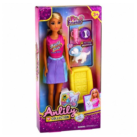 LEAN Toys Lalka Anlily z Białym Pieskiem w Kołnierzu Legowisko Akcesoria Zestaw