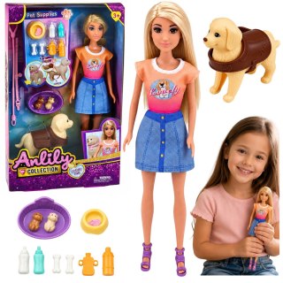 LEAN Toys Lalka Anlily z Dużym Psem i Szczeniakami Akcesoria Do Opieki Zestaw