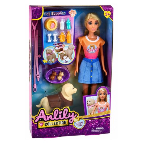 LEAN Toys Lalka Anlily z Dużym Psem i Szczeniakami Akcesoria Do Opieki Zestaw