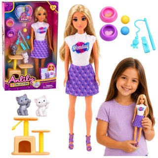 LEAN Toys Lalka Anlily z Kotkami Drapak Akcesoria Dla Kotów Miski Zabawki Zestaw