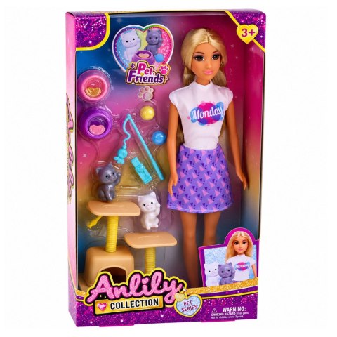 LEAN Toys Lalka Anlily z Kotkami Drapak Akcesoria Dla Kotów Miski Zabawki Zestaw