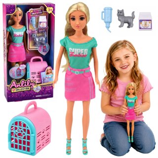 LEAN Toys Lalka Anlily z Transporterem Dla Zwierzaka Kotek Szary Akcesoria Zestaw