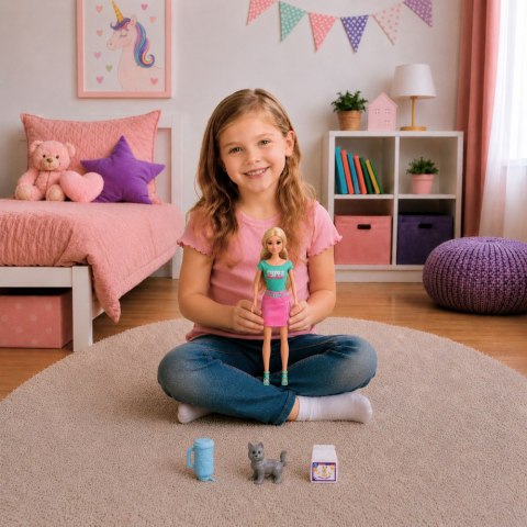 LEAN Toys Lalka Anlily z Transporterem Dla Zwierzaka Kotek Szary Akcesoria Zestaw