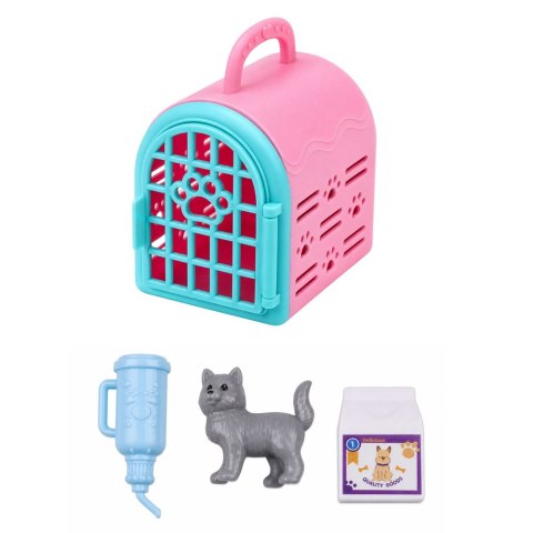 LEAN Toys Lalka Anlily z Transporterem Dla Zwierzaka Kotek Szary Akcesoria Zestaw