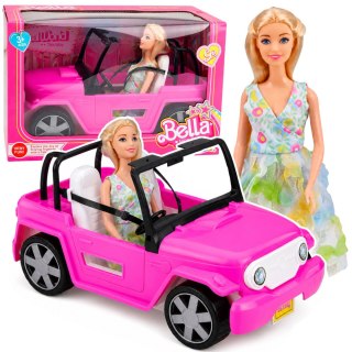 LEAN Toys Lalka Bella w Kolorowej Sukience Różowy Samochód Kabriolet Zestaw