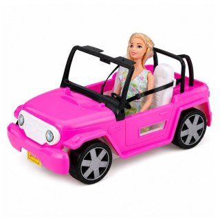 LEAN Toys Lalka Bella w Kolorowej Sukience Różowy Samochód Kabriolet Zestaw