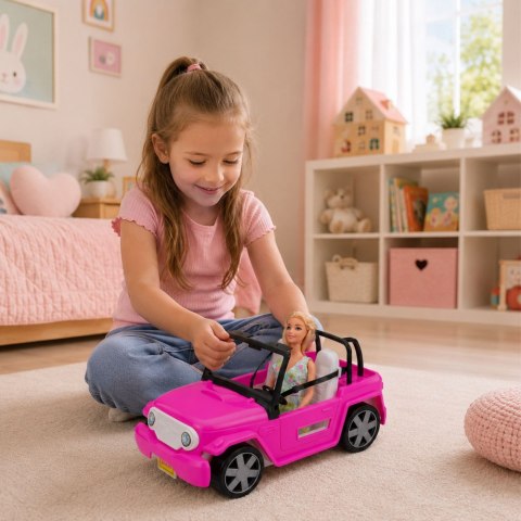 LEAN Toys Lalka Bella w Kolorowej Sukience Różowy Samochód Kabriolet Zestaw