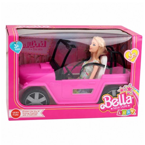 LEAN Toys Lalka Bella w Kolorowej Sukience Różowy Samochód Kabriolet Zestaw