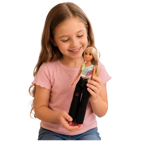 LEAN Toys Lalka Modowa Anlily w Ciemnych Jeansach Kolorowy Top Blond Włosy
