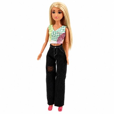 LEAN Toys Lalka Modowa Anlily w Ciemnych Jeansach Kolorowy Top Blond Włosy