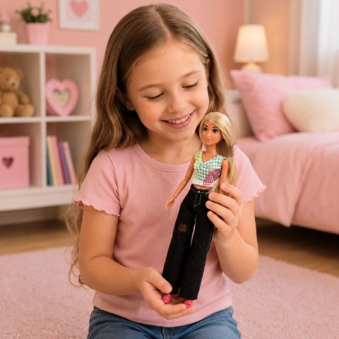 LEAN Toys Lalka Modowa Anlily w Ciemnych Jeansach Kolorowy Top Blond Włosy