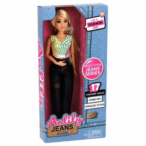 LEAN Toys Lalka Modowa Anlily w Ciemnych Jeansach Kolorowy Top Blond Włosy