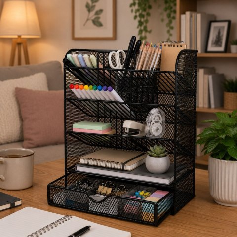 LEAN Toys Metalowy Organizer Biurkowy Na Przybory Akcesoria Pisaki Czarny
