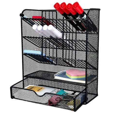 LEAN Toys Metalowy Organizer Biurkowy Na Przybory Akcesoria Pisaki Czarny