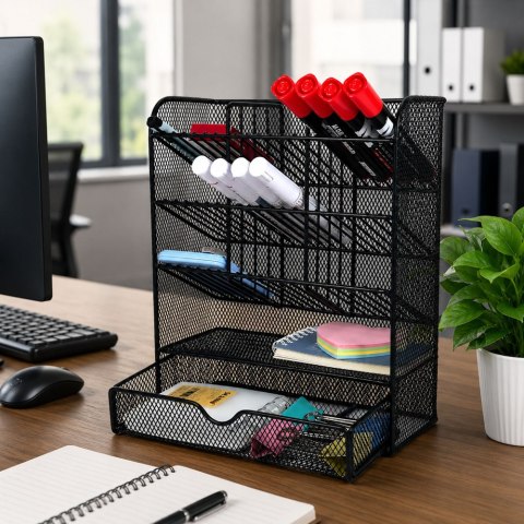 LEAN Toys Metalowy Organizer Biurkowy Na Przybory Akcesoria Pisaki Czarny