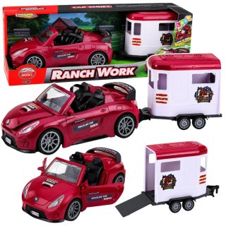 LEAN Toys Samochód Kabriolet Bordowy Z Przyczepą Dla Konia Otwierane Drzwi Zestaw