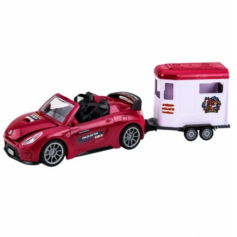 LEAN Toys Samochód Kabriolet Bordowy Z Przyczepą Dla Konia Otwierane Drzwi Zestaw