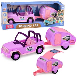 LEAN Toys Samochód Terenowy z Kamperem Dźwięki Różowy Zestaw Turystyczny