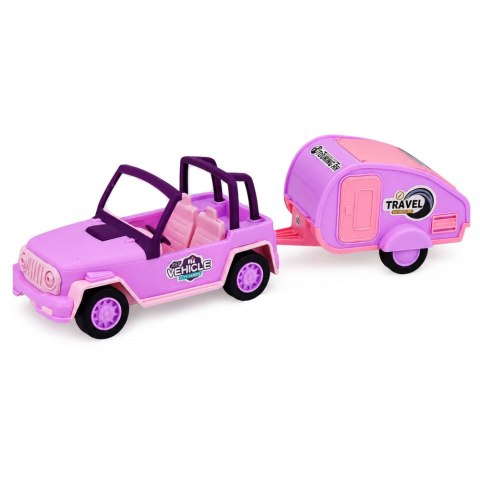 LEAN Toys Samochód Terenowy z Kamperem Dźwięki Różowy Zestaw Turystyczny