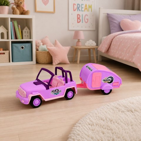 LEAN Toys Samochód Terenowy z Kamperem Dźwięki Różowy Zestaw Turystyczny