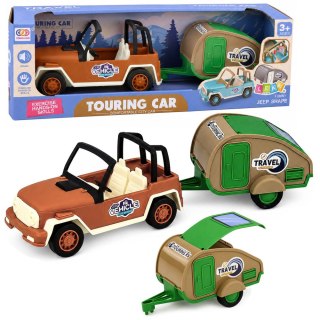 LEAN Toys Samochód Terenowy z Kamperem Dźwięki Zielono Brązowy Zestaw Turystyczny