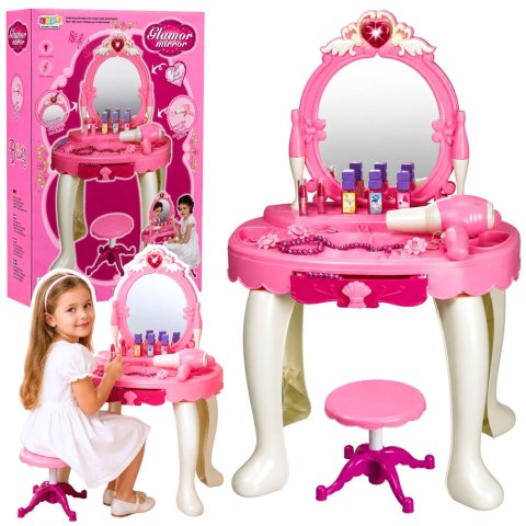 LEAN Toys Toaletka Dziecięca z Krzesełkiem Światła Suszarka Akcesoria Dźwięki Różowa