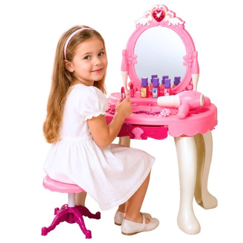 LEAN Toys Toaletka Dziecięca z Krzesełkiem Światła Suszarka Akcesoria Dźwięki Różowa