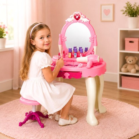 LEAN Toys Toaletka Dziecięca z Krzesełkiem Światła Suszarka Akcesoria Dźwięki Różowa
