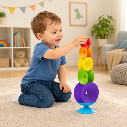 LEAN Toys Zakręcona Wieża Sensoryczna Układanka Edukacyjna Dla Malucha Kolorowa