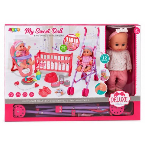LEAN Toys Zestaw 3w1 Interaktywna Lalka Bobas Siusiająca Kołyska Wózek Akcesoria