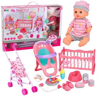 LEAN Toys Zestaw Interaktywna Lalka Bobas Siusiająca Wózek Kołyska Akcesoria 3w1