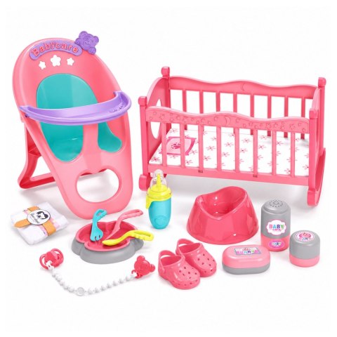LEAN Toys Zestaw Interaktywna Lalka Bobas Siusiająca Wózek Kołyska Akcesoria 3w1
